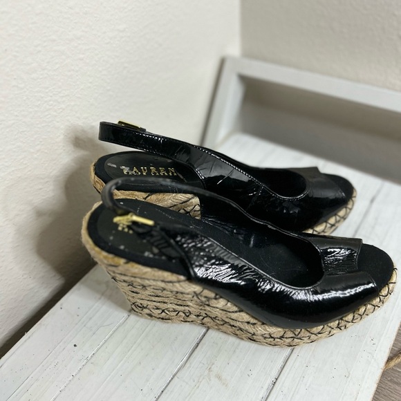 Ralph Lauren Talya Black Wedge Espadrilles with Ankle Strap sz 9.5 - Picture 1 of 6